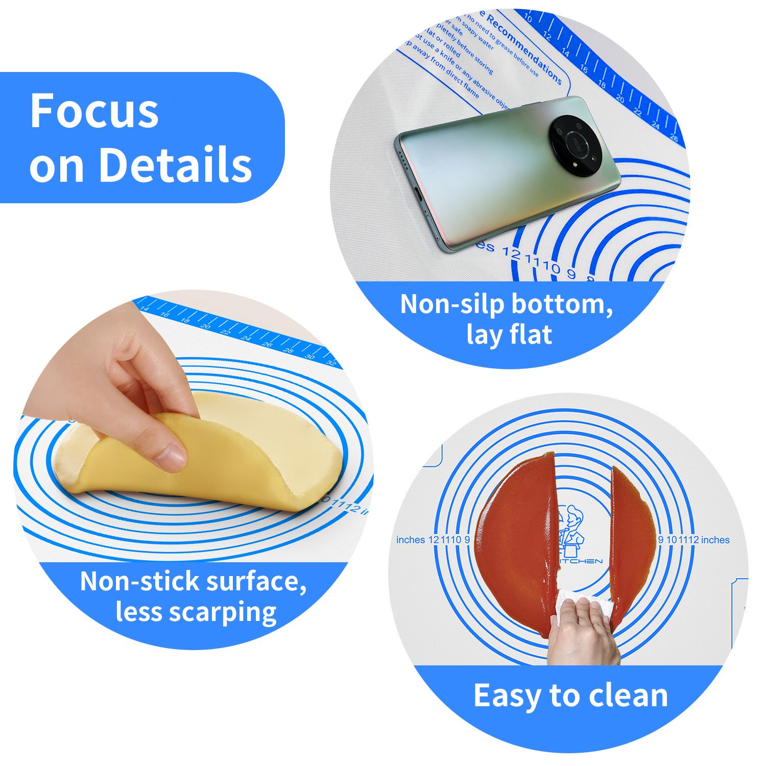 Pastry Mat with Measurements - Blue, 26x16