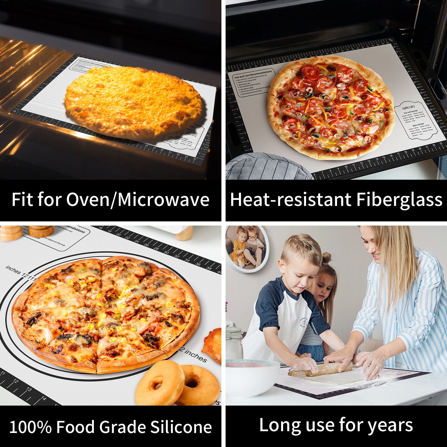 Pastry Mat with Measurements - Black, 26x16