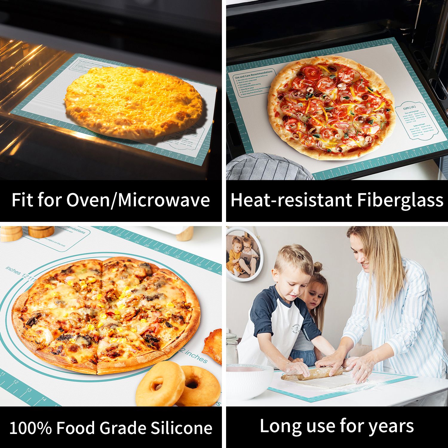 Pastry Mat with Measurements - Mint, 26x16