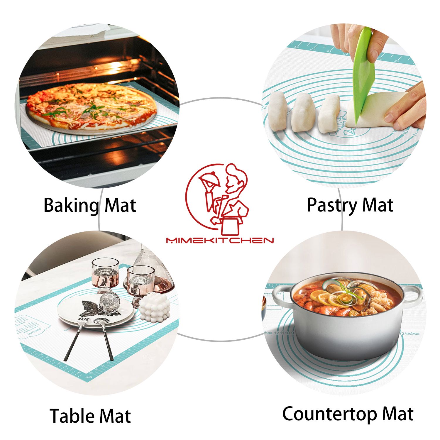 Pastry Mat with Measurements - Mint, 26x16