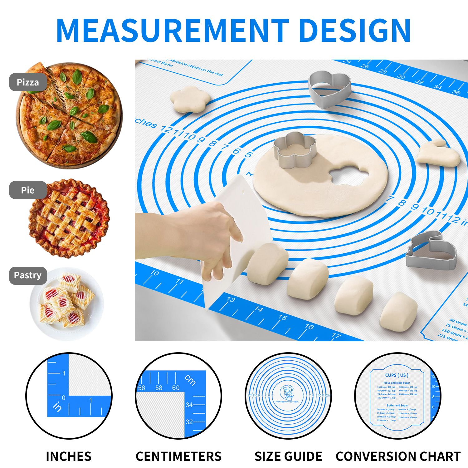 Pastry Mat with Measurements - Blue, 26x16