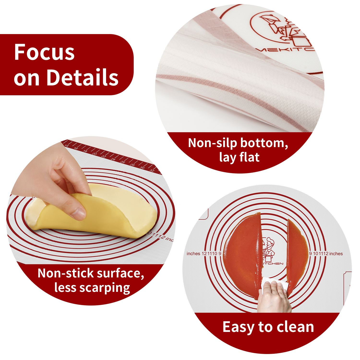 Pastry Mat with Measurements - Red, 26x16