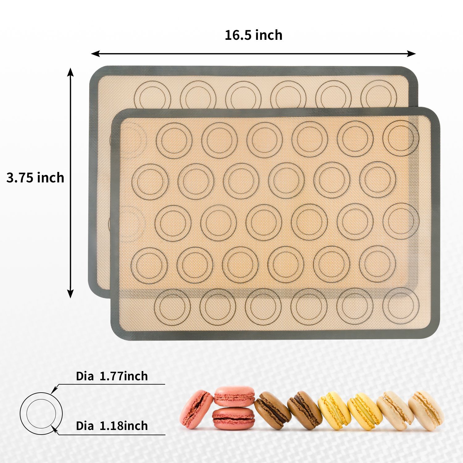Macaron Baking Mat - Grey, 2 Pack