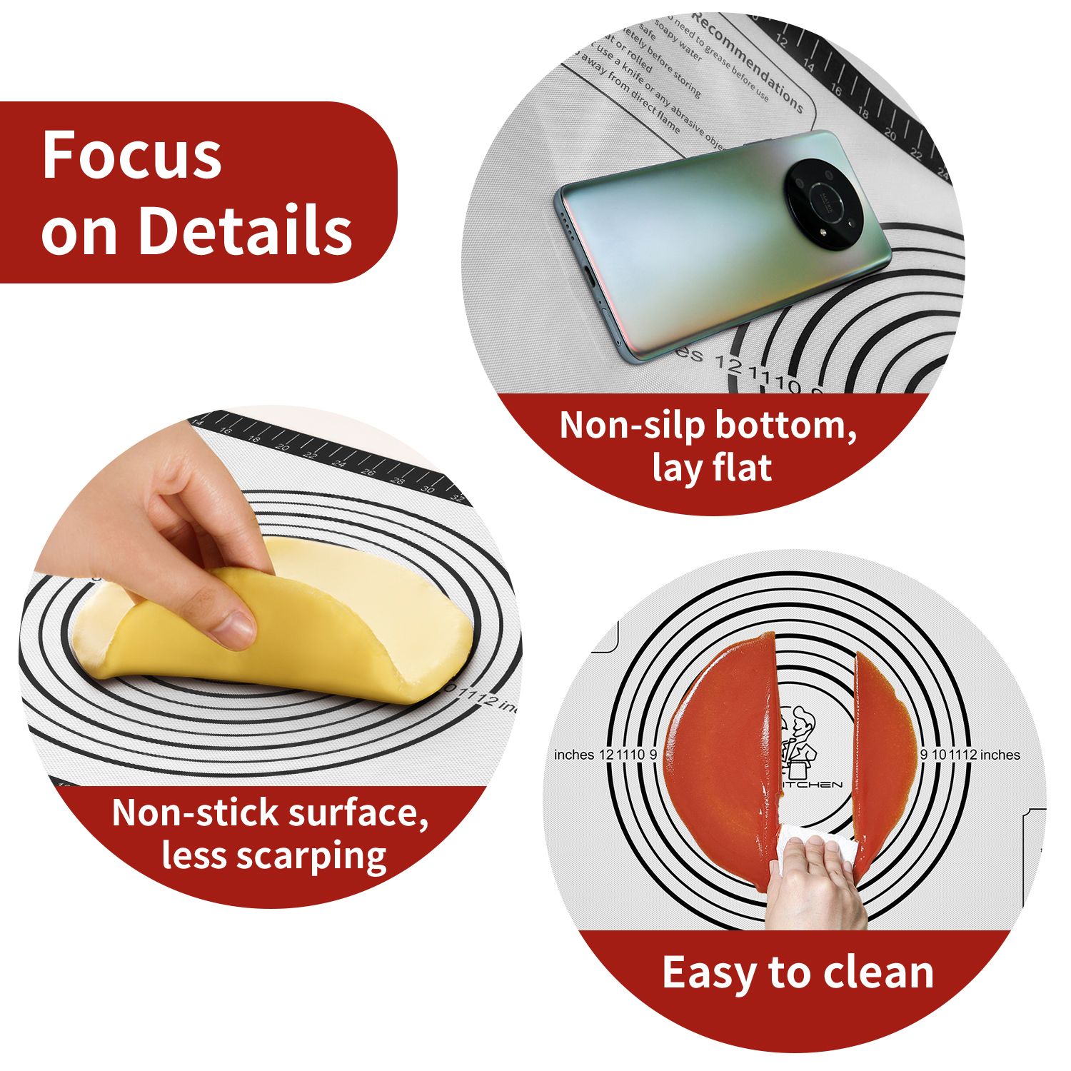 Pastry Mat with Measurements - Black, 26x16