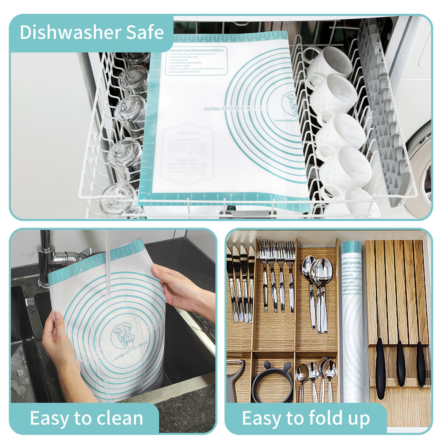 Pastry Mat with Measurements - Mint, 26x16