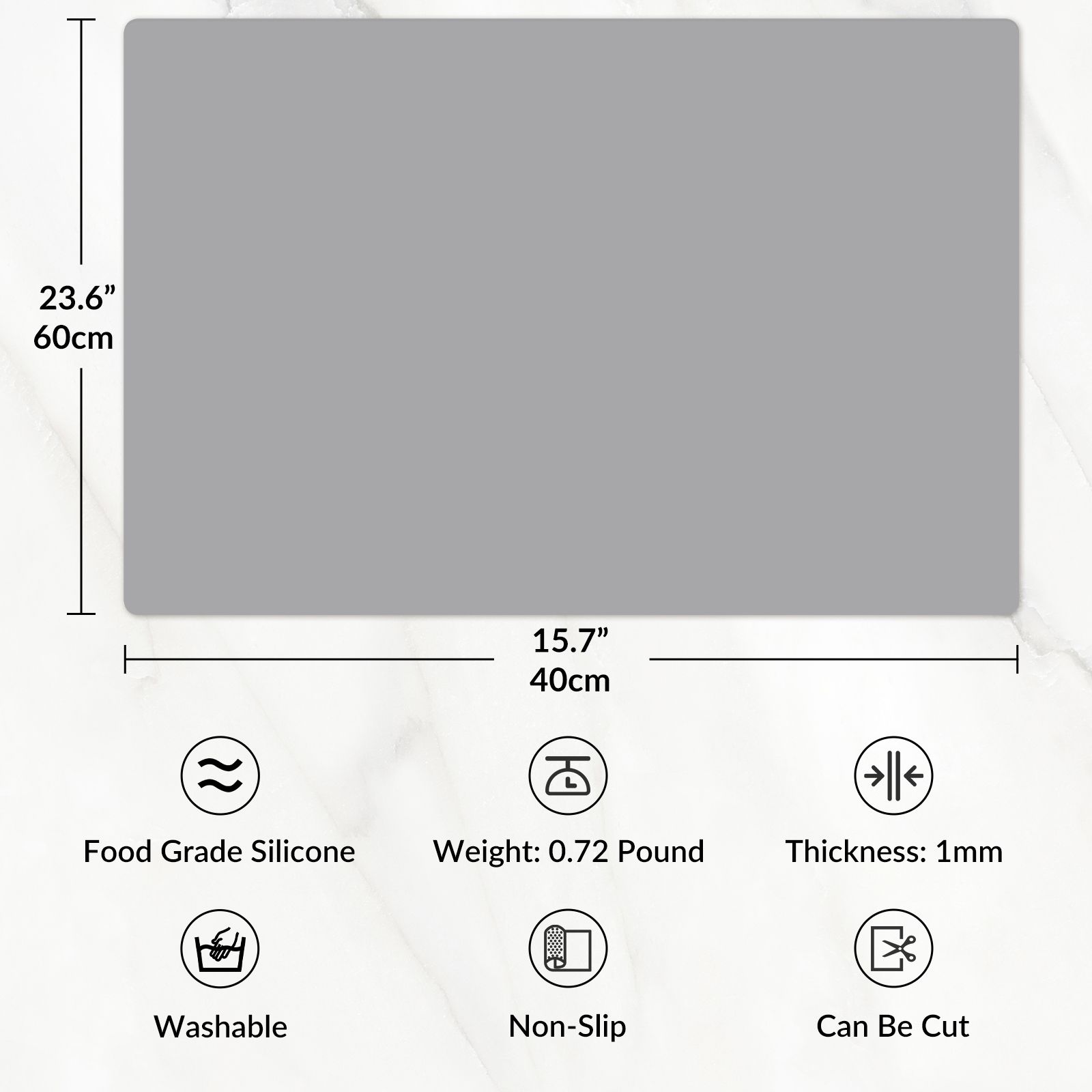 Countertop Protector Mat - Light Grey, 23.6L x 15.7W