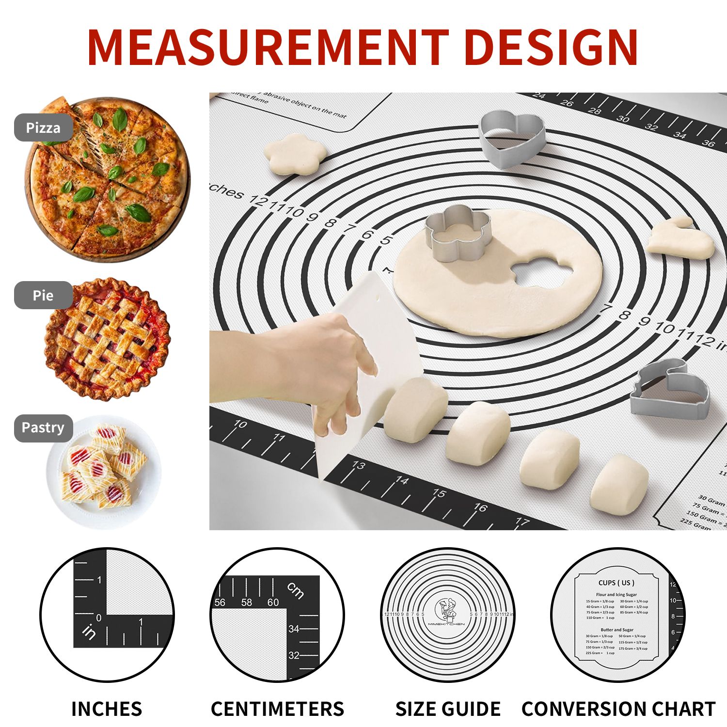 Pastry Mat with Measurements - Black, 26x16