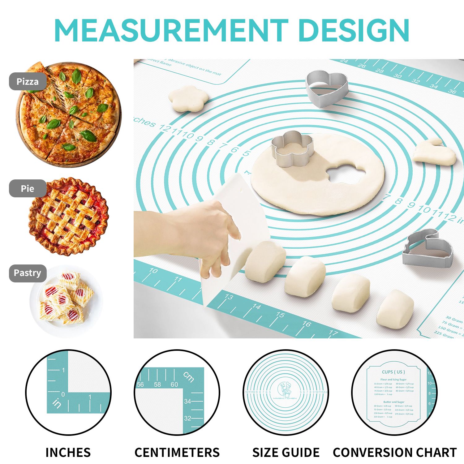 Pastry Mat with Measurements - Mint, 26x16